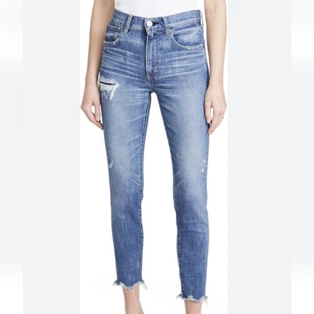 Moussy Light Blue Distressed Ankle Crop Jeans